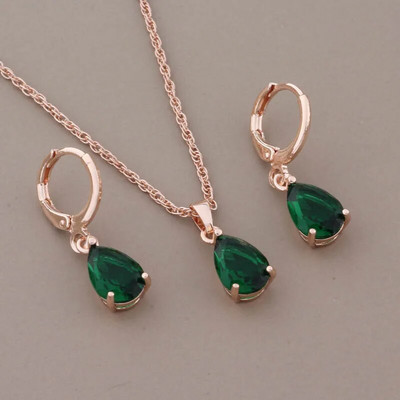 Luksusa auskaru un kulonu komplekti 585 rožu zelta krāsā dabīgs cirkons Moderns sieviešu kāzu rotaslietu komplekts