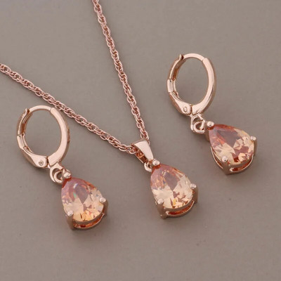 Luksusa auskaru un kulonu komplekti 585 rožu zelta krāsā dabīgs cirkons Moderns sieviešu kāzu rotaslietu komplekts