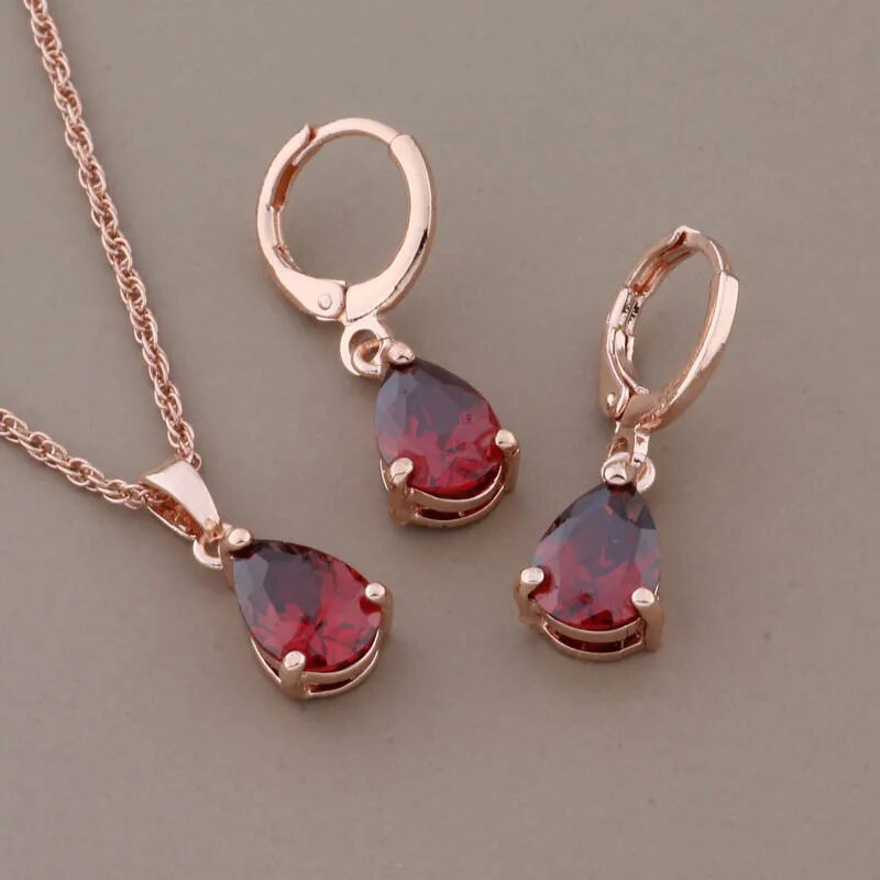 Luksusa auskaru un kulonu komplekti 585 rožu zelta krāsā dabīgs cirkons Moderns sieviešu kāzu rotaslietu komplekts