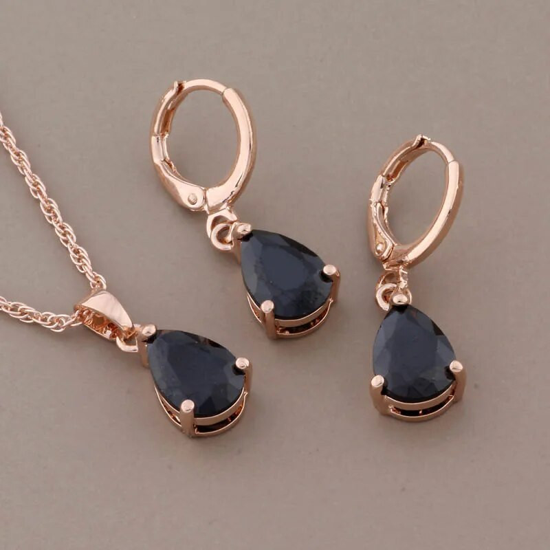 Luksusa auskaru un kulonu komplekti 585 rožu zelta krāsā dabīgs cirkons Moderns sieviešu kāzu rotaslietu komplekts