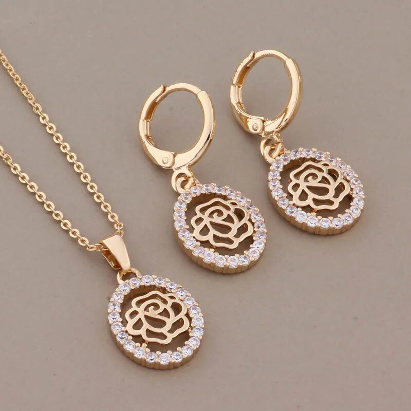 Nauja tendencija aukso spalvos vintažinių gėlių nuleidžiamų auskarų rinkiniai moterims Natūralaus cirkonio aksesuarai kasdieniai papuošalų rinkiniai mergaičių dovana