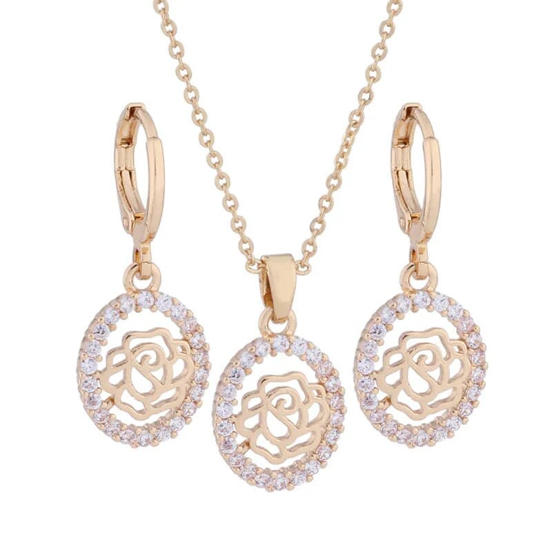 Nauja tendencija aukso spalvos vintažinių gėlių nuleidžiamų auskarų rinkiniai moterims Natūralaus cirkonio aksesuarai kasdieniai papuošalų rinkiniai mergaičių dovana