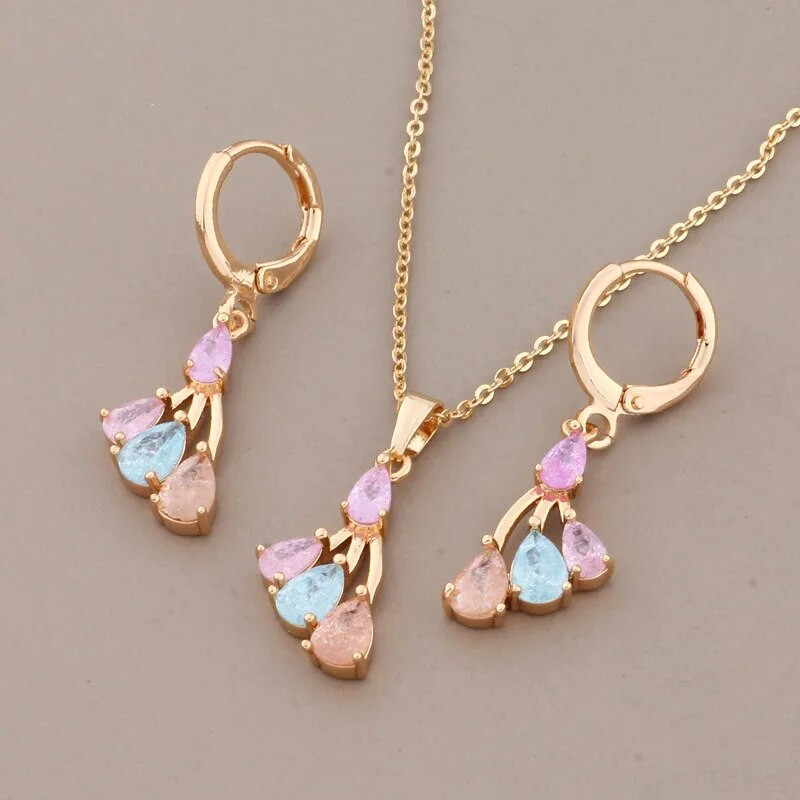 Nauja tendencija Neįprasti auskarų rinkiniai moterims Spalvingi natūralaus cirkonio kasdieniai papuošalai Prabangus Elegantiškas Moterų rinkinys