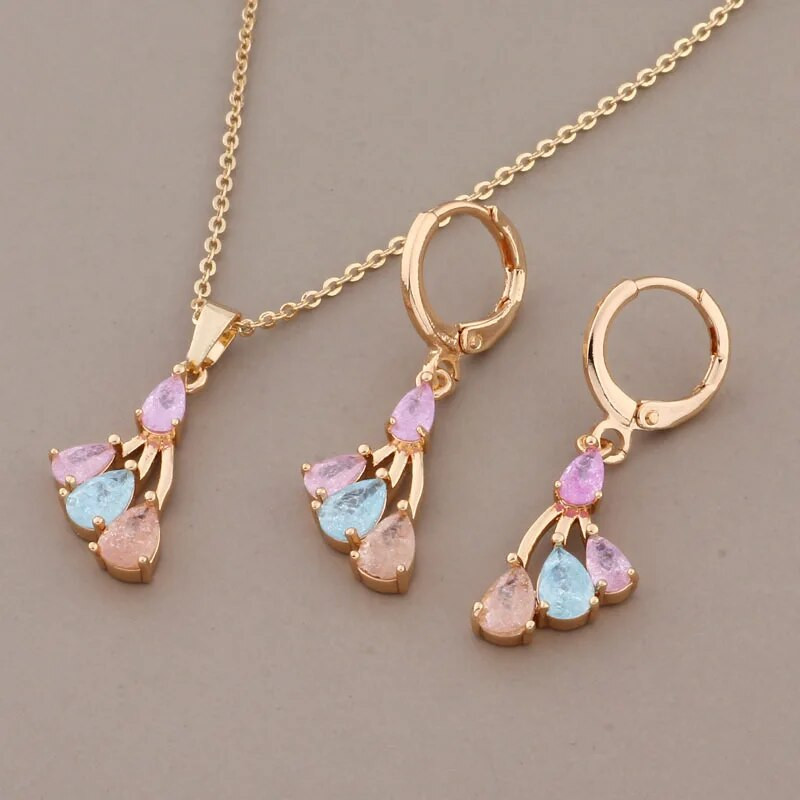 Nauja tendencija Neįprasti auskarų rinkiniai moterims Spalvingi natūralaus cirkonio kasdieniai papuošalai Prabangus Elegantiškas Moterų rinkinys