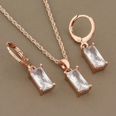 New Trend Kõrvarõngad 585 Rose Gold Color Tilkkõrvarõngad Stes naistele Mood Geomeetria Looduslik tsirkoon igapäevane ehete komplekt