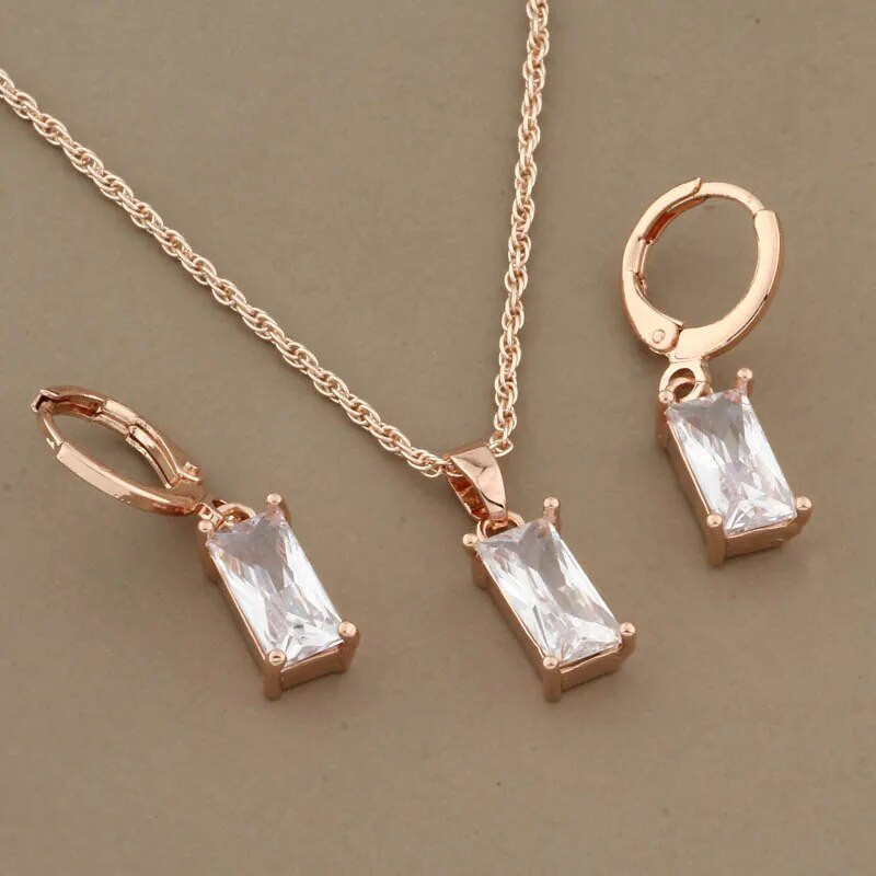 New Trend Kõrvarõngad 585 Rose Gold Color Tilkkõrvarõngad Stes naistele Mood Geomeetria Looduslik tsirkoon igapäevane ehete komplekt