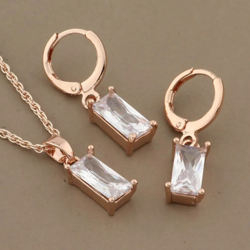 New Trend Kõrvarõngad 585 Rose Gold Color Tilkkõrvarõngad Stes naistele Mood Geomeetria Looduslik tsirkoon igapäevane ehete komplekt