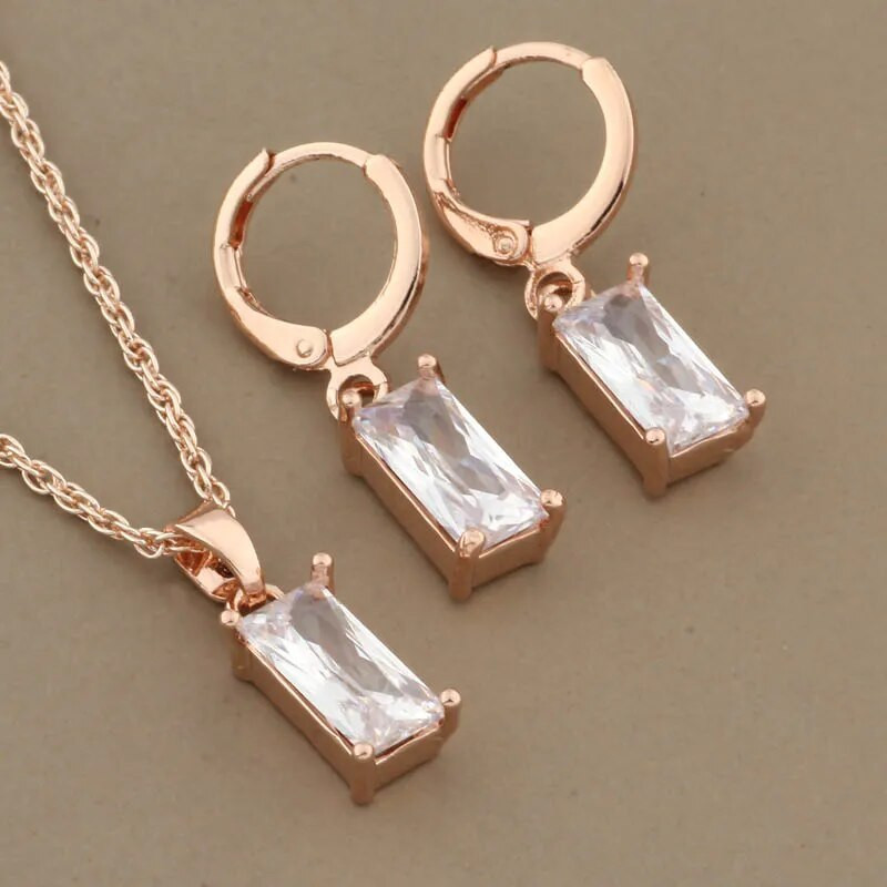 New Trend Kõrvarõngad 585 Rose Gold Color Tilkkõrvarõngad Stes naistele Mood Geomeetria Looduslik tsirkoon igapäevane ehete komplekt