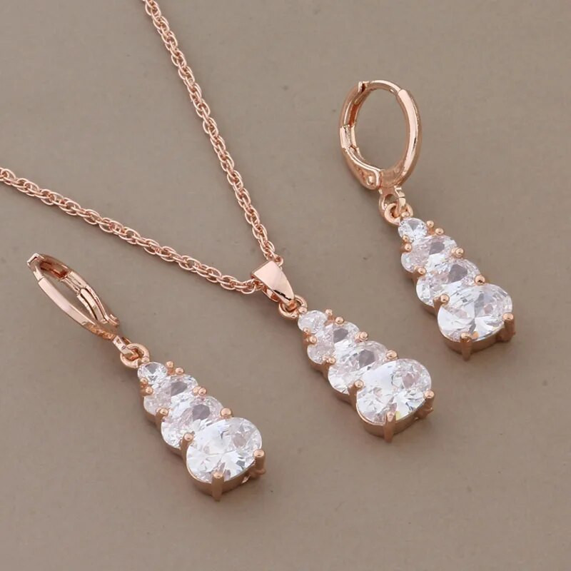 Uus trendikas 585 roosa kullavärvi ehtekomplekt naistele, kvaliteetne naturaalsest tsirkoonist kõrvarõnga ja ripatsiga luksuslik ehtekomplekt