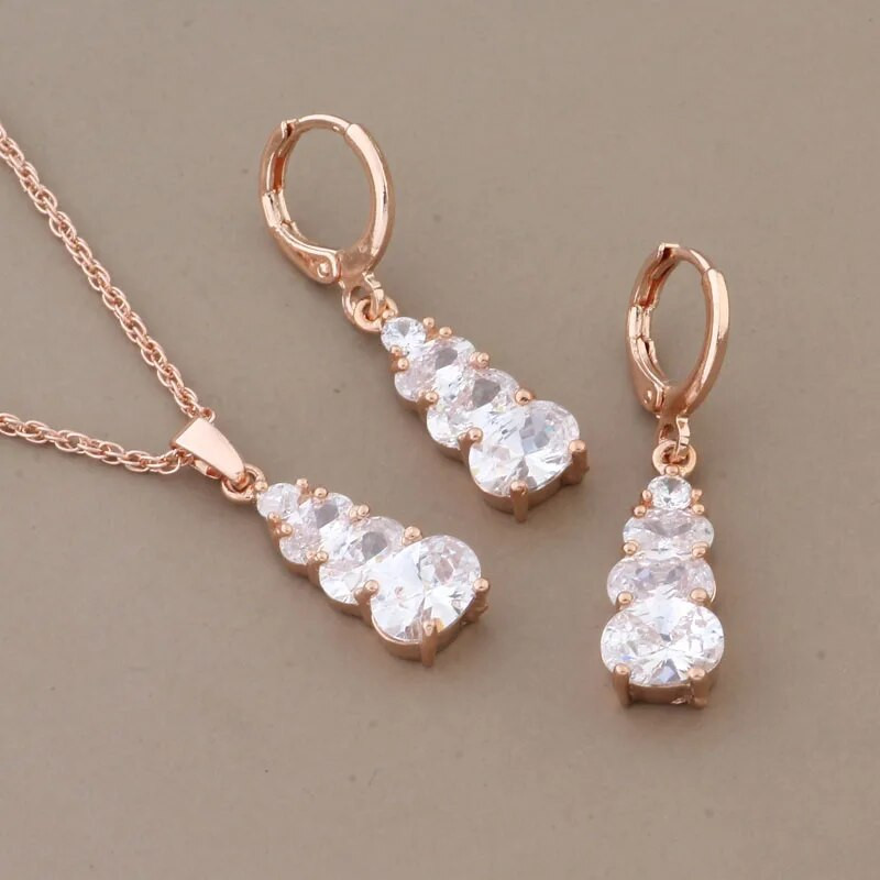 Uus trendikas 585 roosa kullavärvi ehtekomplekt naistele, kvaliteetne naturaalsest tsirkoonist kõrvarõnga ja ripatsiga luksuslik ehtekomplekt