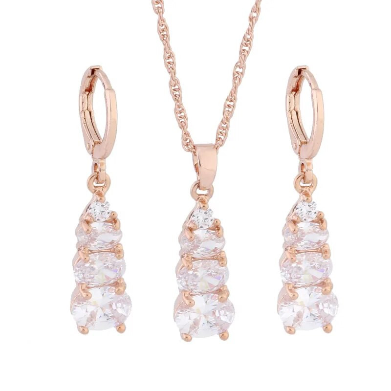 Uus trendikas 585 roosa kullavärvi ehtekomplekt naistele, kvaliteetne naturaalsest tsirkoonist kõrvarõnga ja ripatsiga luksuslik ehtekomplekt