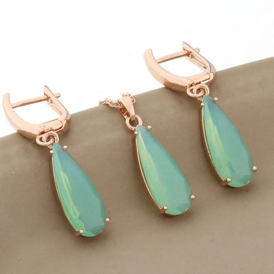 Luksusa kvalitātes 585 rožu zelta krāsas juvelierizstrādājumu komplekti nolaižamie auskari un piekariņi juvelierizstrādājumu komplekti kubiskā cirkona dāvanas jauniem