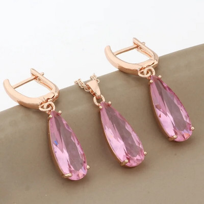 Luksusa kvalitātes 585 rožu zelta krāsas juvelierizstrādājumu komplekti nolaižamie auskari un piekariņi juvelierizstrādājumu komplekti kubiskā cirkona dāvanas jauniem