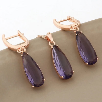 Luksusa kvalitātes 585 rožu zelta krāsas juvelierizstrādājumu komplekti nolaižamie auskari un piekariņi juvelierizstrādājumu komplekti kubiskā cirkona dāvanas jauniem