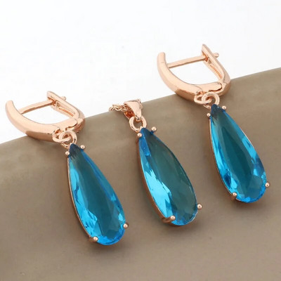 Luksusa kvalitātes 585 rožu zelta krāsas juvelierizstrādājumu komplekti nolaižamie auskari un piekariņi juvelierizstrādājumu komplekti kubiskā cirkona dāvanas jauniem