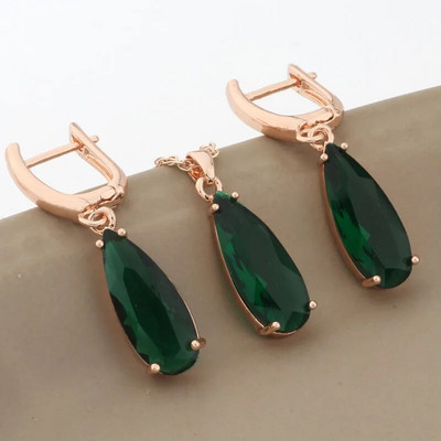 Luksusa kvalitātes 585 rožu zelta krāsas juvelierizstrādājumu komplekti nolaižamie auskari un piekariņi juvelierizstrādājumu komplekti kubiskā cirkona dāvanas jauniem