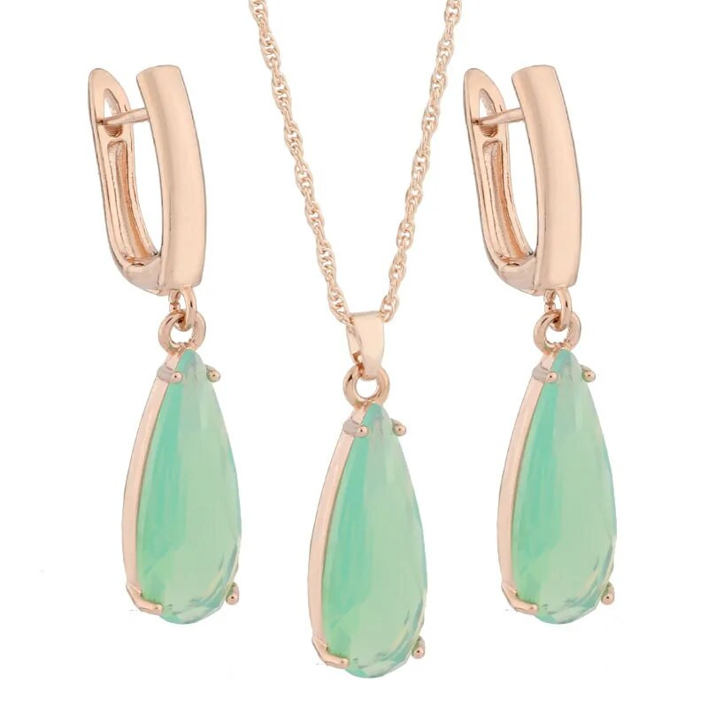 Luksusa kvalitātes 585 rožu zelta krāsas juvelierizstrādājumu komplekti nolaižamie auskari un piekariņi juvelierizstrādājumu komplekti kubiskā cirkona dāvanas jauniem