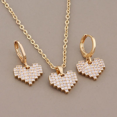 Νέο μοντέρνο σετ σκουλαρίκι καρδιών σε μοντέρνο χρώμα με Micro Wax Inlay Υψηλής ποιότητας φυσικό ζιργκόν Πολυτελές κομψό γυναικείο σετ