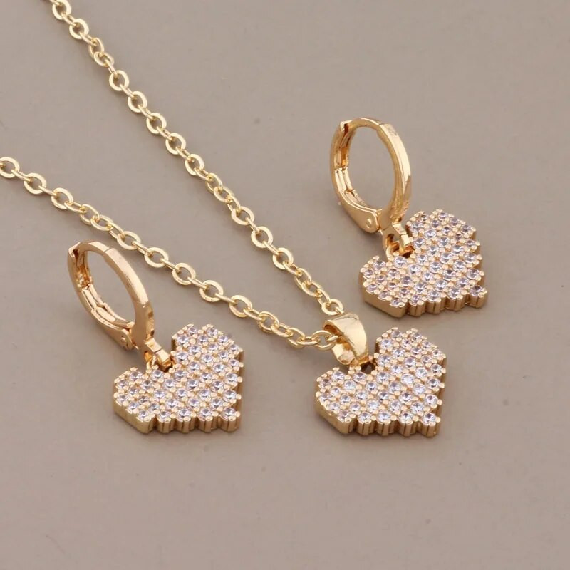 Νέο μοντέρνο σετ σκουλαρίκι καρδιών σε μοντέρνο χρώμα με Micro Wax Inlay Υψηλής ποιότητας φυσικό ζιργκόν Πολυτελές κομψό γυναικείο σετ