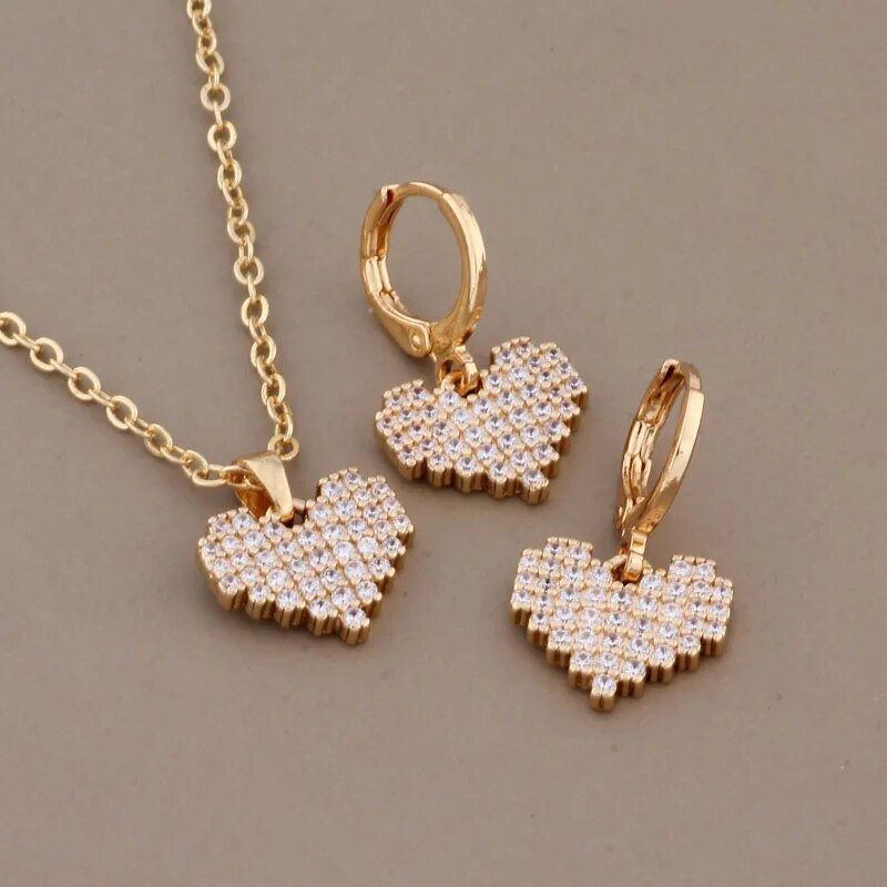 Νέο μοντέρνο σετ σκουλαρίκι καρδιών σε μοντέρνο χρώμα με Micro Wax Inlay Υψηλής ποιότητας φυσικό ζιργκόν Πολυτελές κομψό γυναικείο σετ