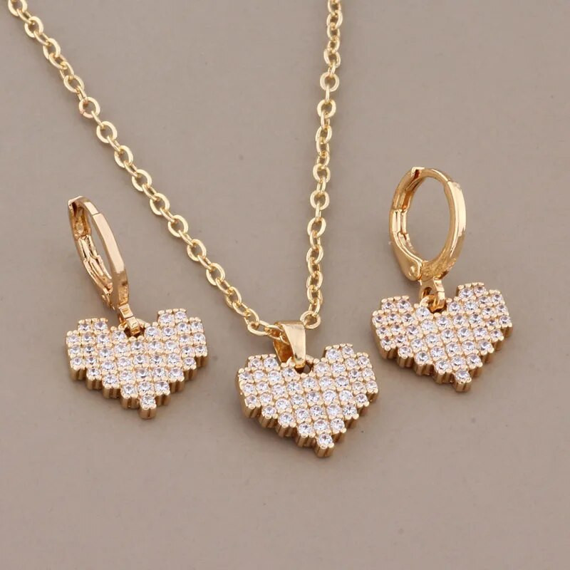 Νέο μοντέρνο σετ σκουλαρίκι καρδιών σε μοντέρνο χρώμα με Micro Wax Inlay Υψηλής ποιότητας φυσικό ζιργκόν Πολυτελές κομψό γυναικείο σετ