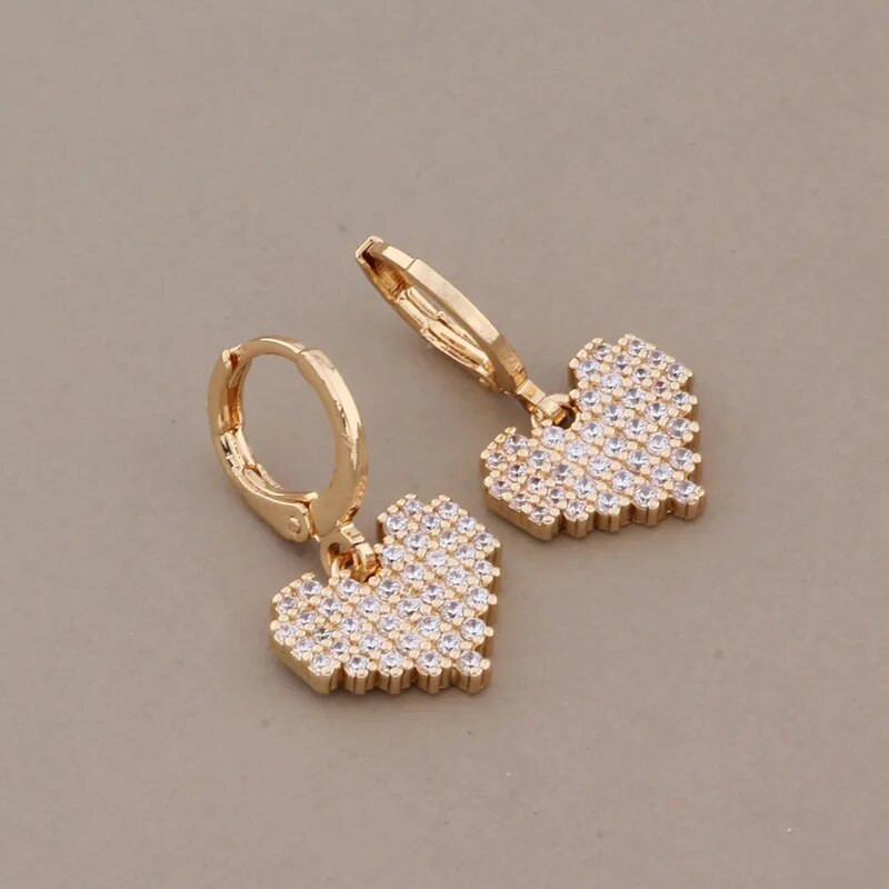 Νέο μοντέρνο σετ σκουλαρίκι καρδιών σε μοντέρνο χρώμα με Micro Wax Inlay Υψηλής ποιότητας φυσικό ζιργκόν Πολυτελές κομψό γυναικείο σετ