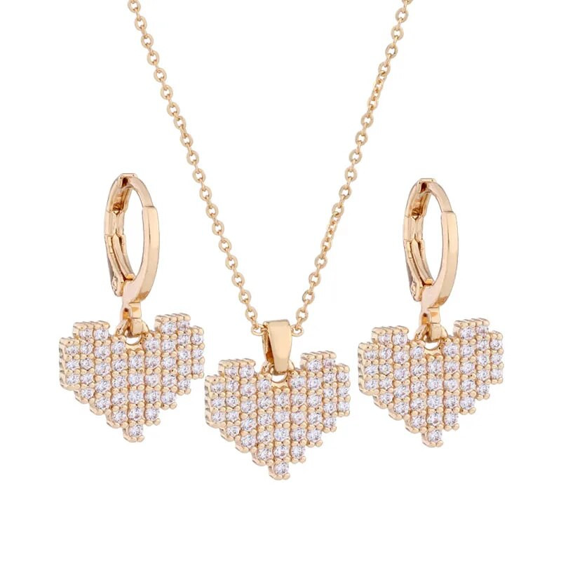 Νέο μοντέρνο σετ σκουλαρίκι καρδιών σε μοντέρνο χρώμα με Micro Wax Inlay Υψηλής ποιότητας φυσικό ζιργκόν Πολυτελές κομψό γυναικείο σετ