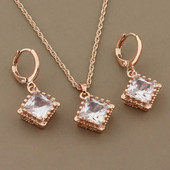 2023 Set de bijuterii cu design pătrat de înaltă calitate, în formă de zircon natural, pentru femei, cercei și pandantiv de culoare aur roz 585