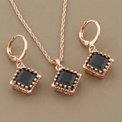 2023 Set de bijuterii cu design pătrat de înaltă calitate, în formă de zircon natural, pentru femei, cercei și pandantiv de culoare aur roz 585