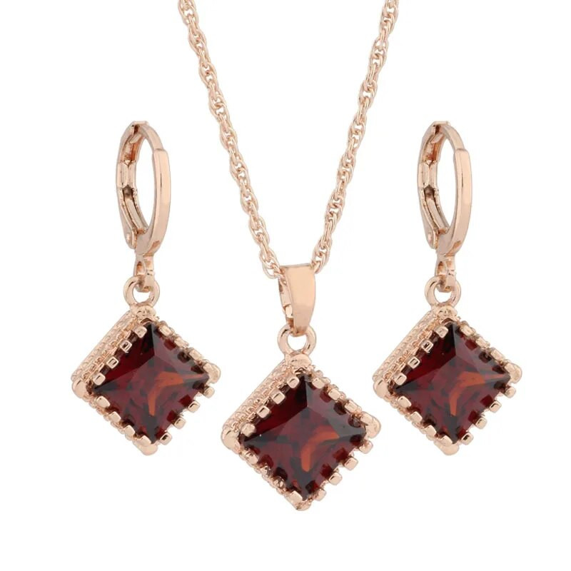 2023 Set de bijuterii cu design pătrat de înaltă calitate, în formă de zircon natural, pentru femei, cercei și pandantiv de culoare aur roz 585