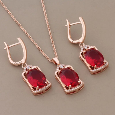 Luksusliku kvaliteetse disainiga kõrvarõnga- ja ripatsikomplektid naistele 585 roosikulla värvi mikrovaha sisekujundus naturaalsest tsirkoonist pulmaehtekomplektid