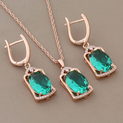 Luksusliku kvaliteetse disainiga kõrvarõnga- ja ripatsikomplektid naistele 585 roosikulla värvi mikrovaha sisekujundus naturaalsest tsirkoonist pulmaehtekomplektid