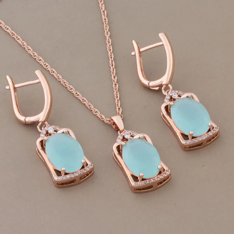 Luksusliku kvaliteetse disainiga kõrvarõnga- ja ripatsikomplektid naistele 585 roosikulla värvi mikrovaha sisekujundus naturaalsest tsirkoonist pulmaehtekomplektid