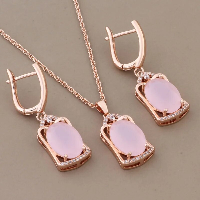 Luksusliku kvaliteetse disainiga kõrvarõnga- ja ripatsikomplektid naistele 585 roosikulla värvi mikrovaha sisekujundus naturaalsest tsirkoonist pulmaehtekomplektid