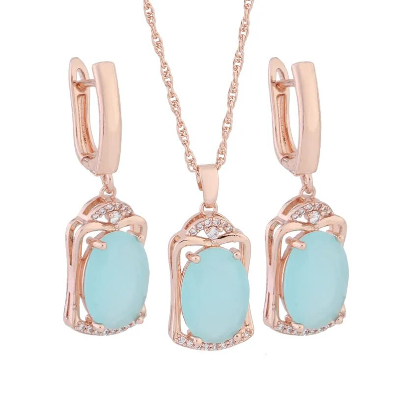 Luksusliku kvaliteetse disainiga kõrvarõnga- ja ripatsikomplektid naistele 585 roosikulla värvi mikrovaha sisekujundus naturaalsest tsirkoonist pulmaehtekomplektid