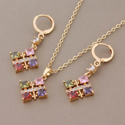 Uued trendikõrvarõngad ja ripatsite komplektid naistele kullavärvi naturaalse tsirkooniga Ebatavaline kõrvarõngaste mood Luksuslik elegantne naiste komplekt