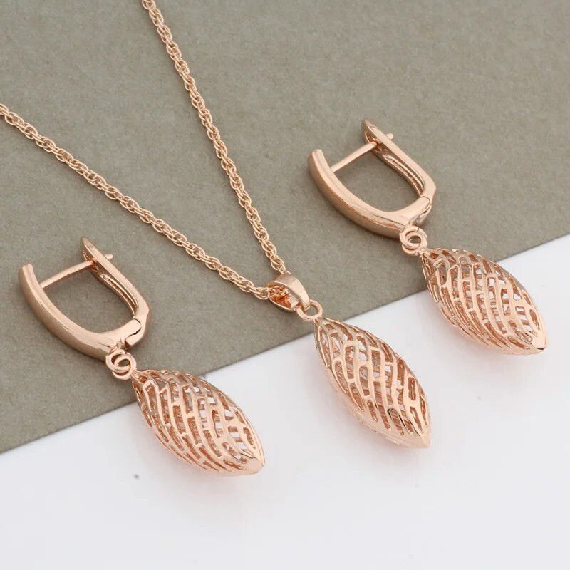 Σετ κοσμημάτων πολυτελείας για γυναίκες 585 ροζ χρυσό σκουλαρίκια και μενταγιόν 2023 Αξεσουάρ γάμου Σετ κοσμήματα