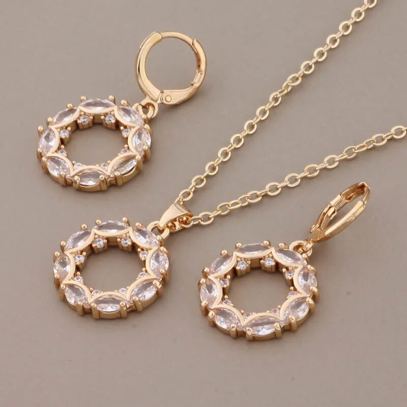 New Trend 2023 kullavärvi rippkõrvarõngakomplektid naistele valgest naturaalsest tsirkoonist igapäevased luksuslikud kvaliteetsed ehtekomplektid tüdrukutele kingitus