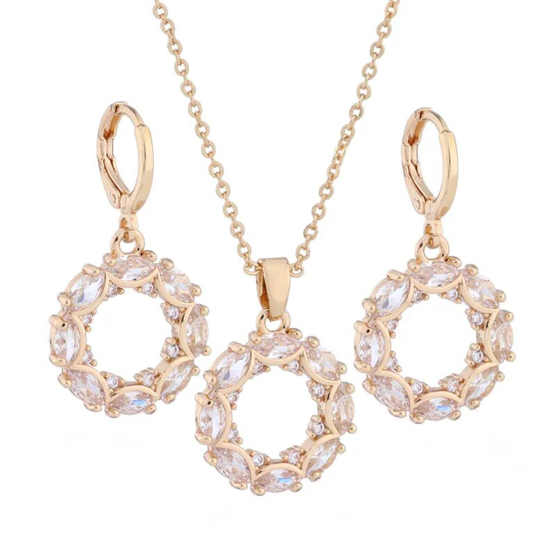 New Trend 2023 kullavärvi rippkõrvarõngakomplektid naistele valgest naturaalsest tsirkoonist igapäevased luksuslikud kvaliteetsed ehtekomplektid tüdrukutele kingitus