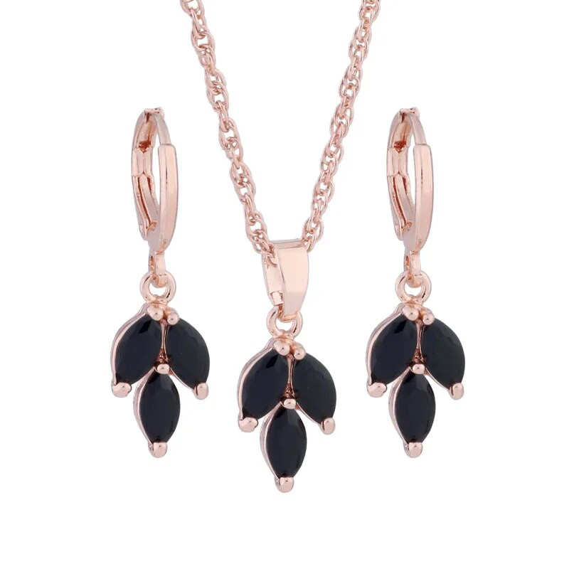 Νέο σετ σκουλαρίκια με φύλλα μαύρου φυσικού ζιργκόν για γυναίκες 585 ροζ χρυσό σετ κοσμημάτων μόδας νύφης