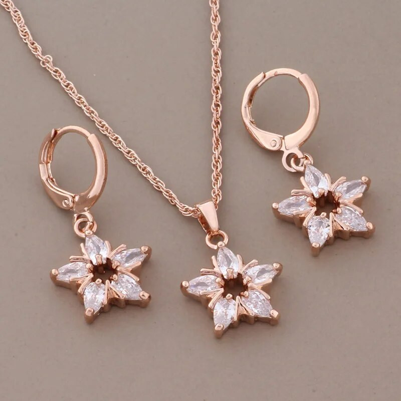 Uus 2023. aasta trend, armsad kõrvarõngad, ehtekomplektid roosa kullaga, kvaliteetsest naturaalsest tsirkoonist luksuslik elegantne naiste komplekt