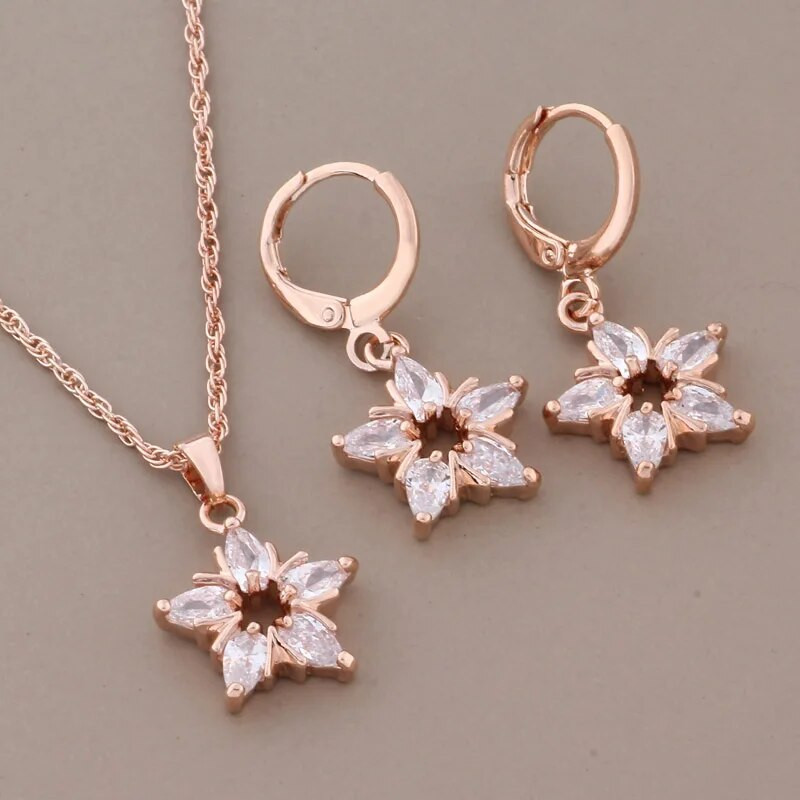 Uus 2023. aasta trend, armsad kõrvarõngad, ehtekomplektid roosa kullaga, kvaliteetsest naturaalsest tsirkoonist luksuslik elegantne naiste komplekt