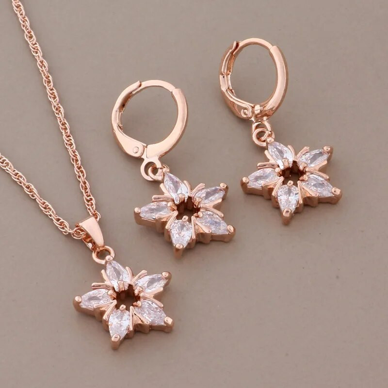 Uus 2023. aasta trend, armsad kõrvarõngad, ehtekomplektid roosa kullaga, kvaliteetsest naturaalsest tsirkoonist luksuslik elegantne naiste komplekt