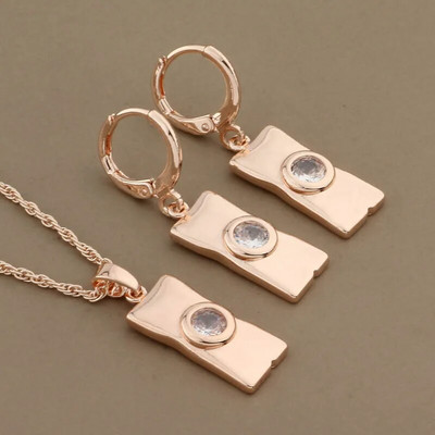 Madingi papuošalai moterims 2023 m. rožinio aukso spalvos auskarai ir pakabukų rinkiniai natūralaus cirkonio aukštos kokybės vintažinių papuošalų rinkiniai