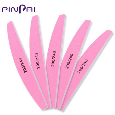 PinPai 5Pcs Half Round Pink 200 240 Grits Nail File for Manicure Pedicure Files Double Side Sanding Nail Polishing File Buffer