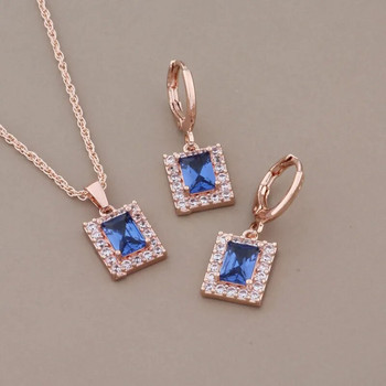 Νέα μόδα σετ κρεμαστά σκουλαρίκια σε ροζ χρυσό χρώμα Γυναικεία Σετ κοσμημάτων πολυτελείας ποιότητας μπλε τετράγωνο φυσικό ζιργκόν