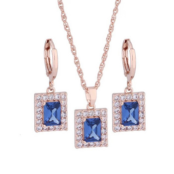 Νέα μόδα σετ κρεμαστά σκουλαρίκια σε ροζ χρυσό χρώμα Γυναικεία Σετ κοσμημάτων πολυτελείας ποιότητας μπλε τετράγωνο φυσικό ζιργκόν