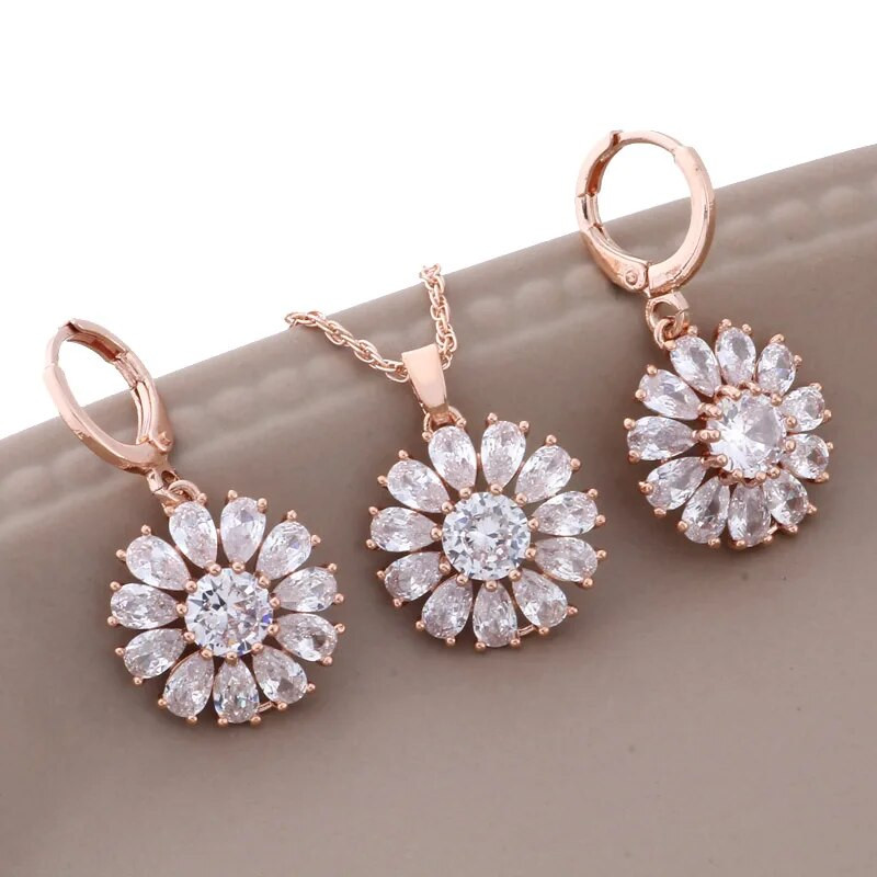 Uus ehtekomplekt naistele 585 roosikulla värv kõrge kvaliteediga valge looduslik tsirkoon rippuvad kõrvarõngad luksuslikud elegantsed naiste komplektid