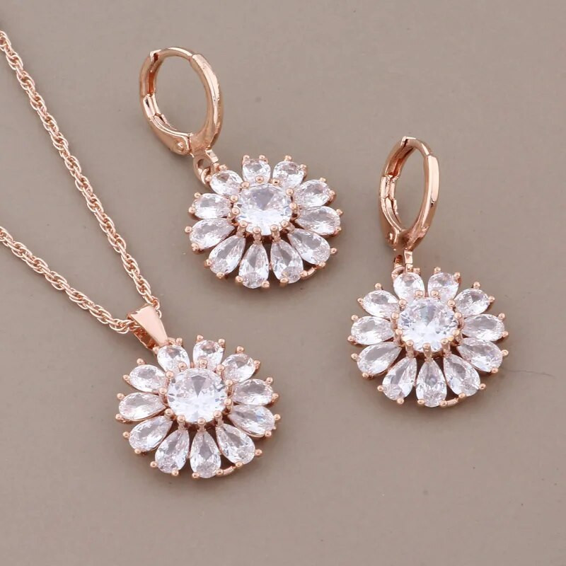 Uus ehtekomplekt naistele 585 roosikulla värv kõrge kvaliteediga valge looduslik tsirkoon rippuvad kõrvarõngad luksuslikud elegantsed naiste komplektid