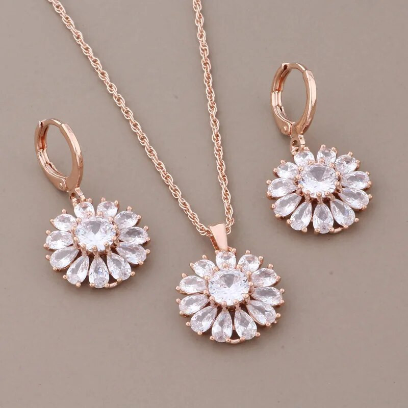 Uus ehtekomplekt naistele 585 roosikulla värv kõrge kvaliteediga valge looduslik tsirkoon rippuvad kõrvarõngad luksuslikud elegantsed naiste komplektid